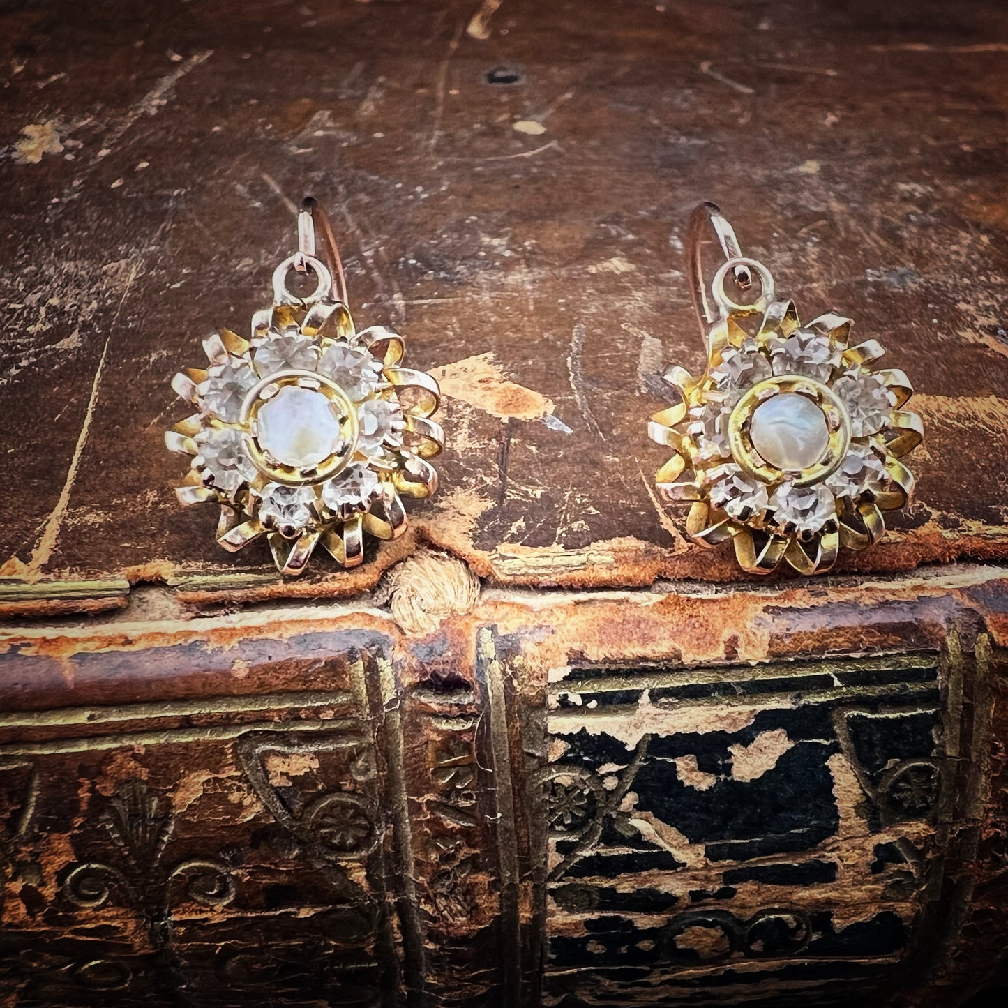 Leverback Earrings with Mother-of-Pearl Daisies – Early 1900s
