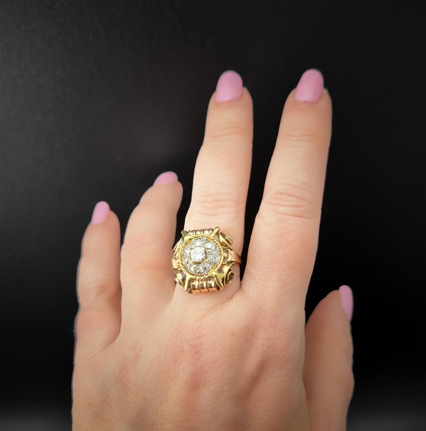 Antique 14K gold ring with diamonds - Early 1900s