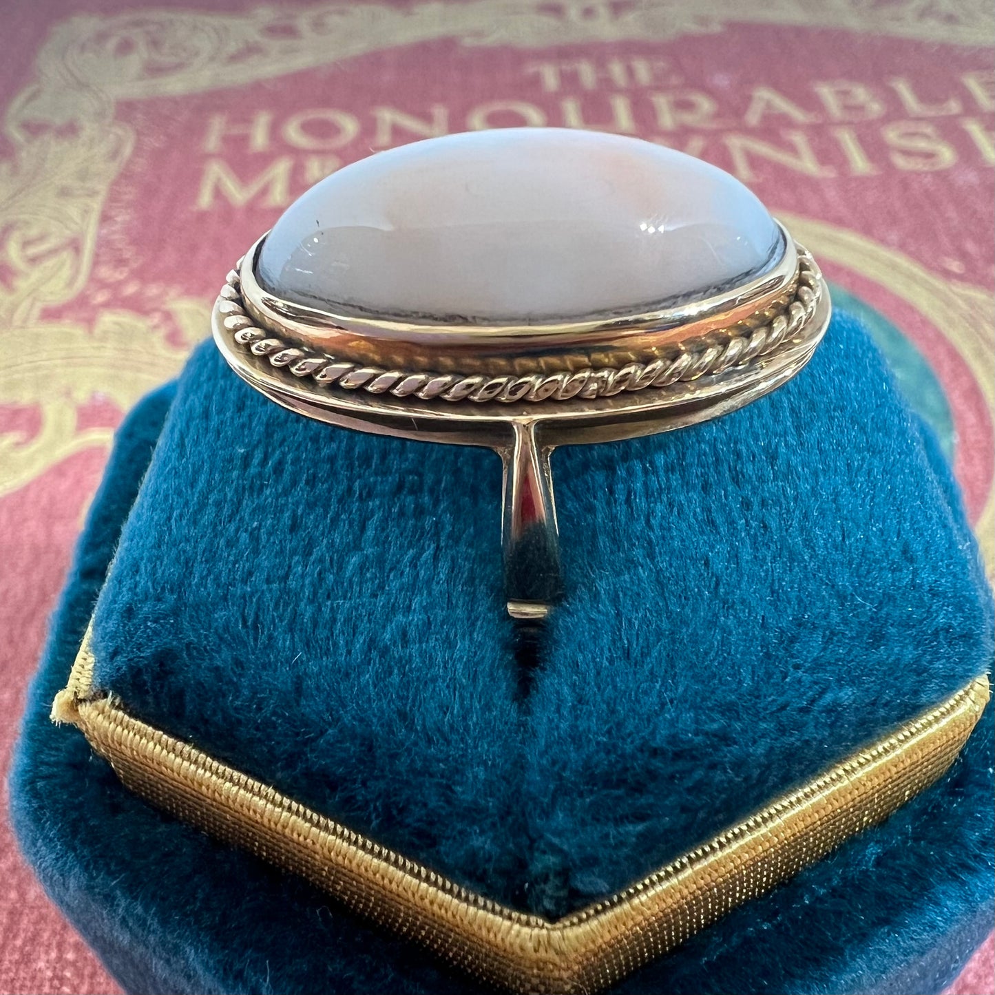 18k gold ring with Japanese pinkish white coral