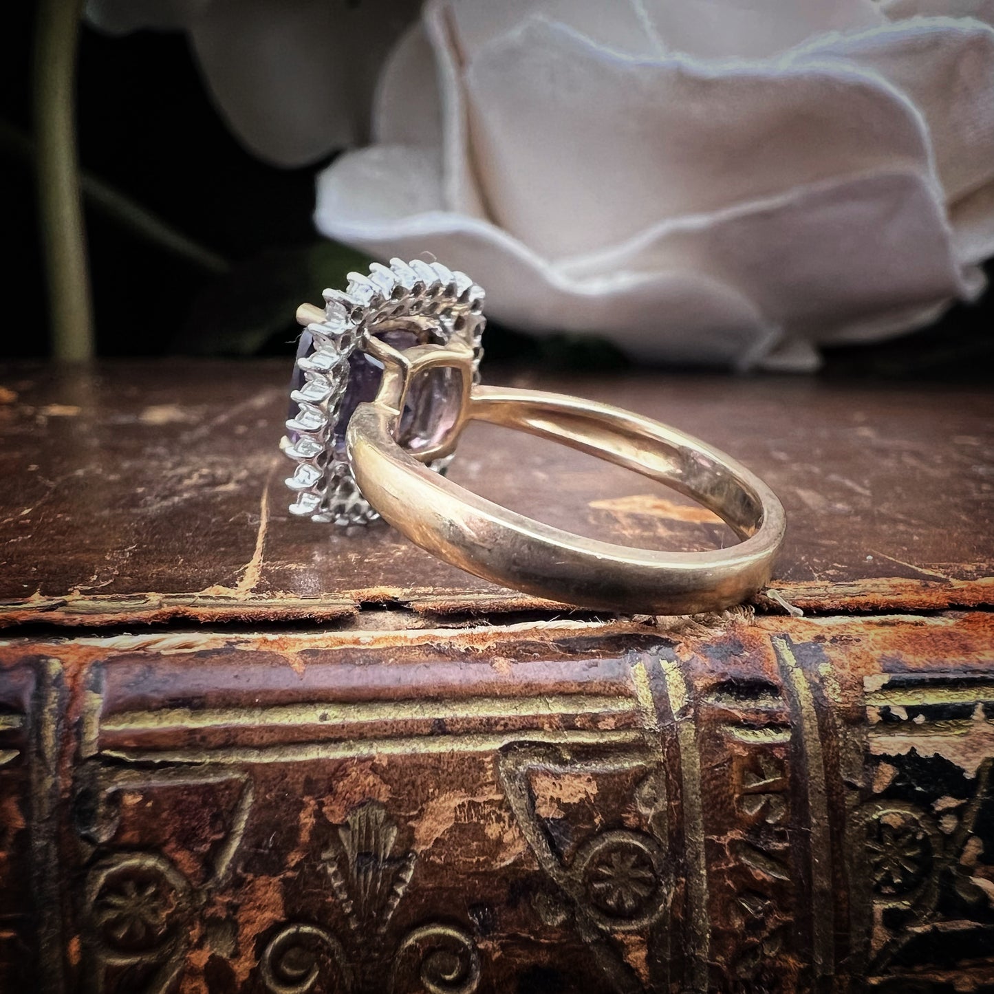 Cushion amethyst and diamond ring