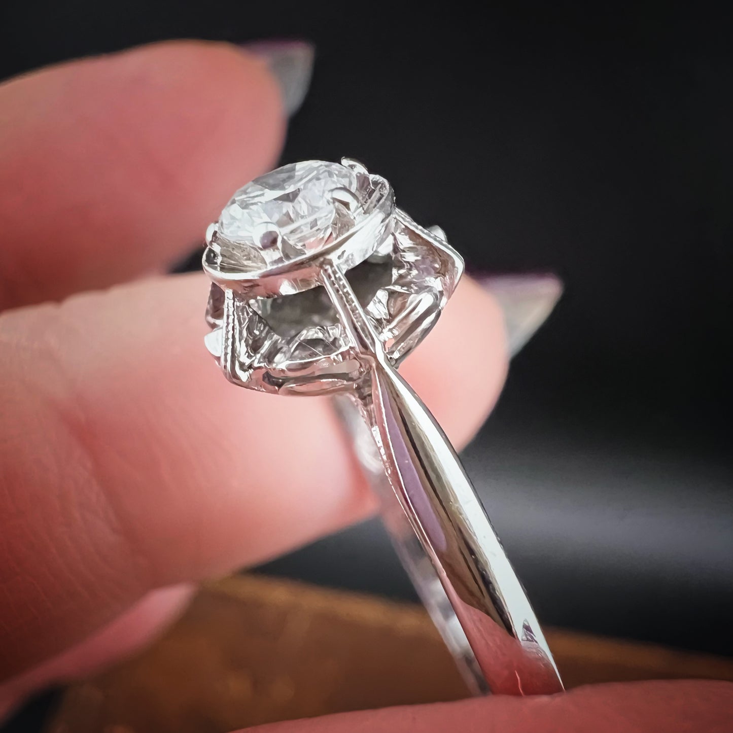 1940s White Gold Ring with Old European Cut Diamond