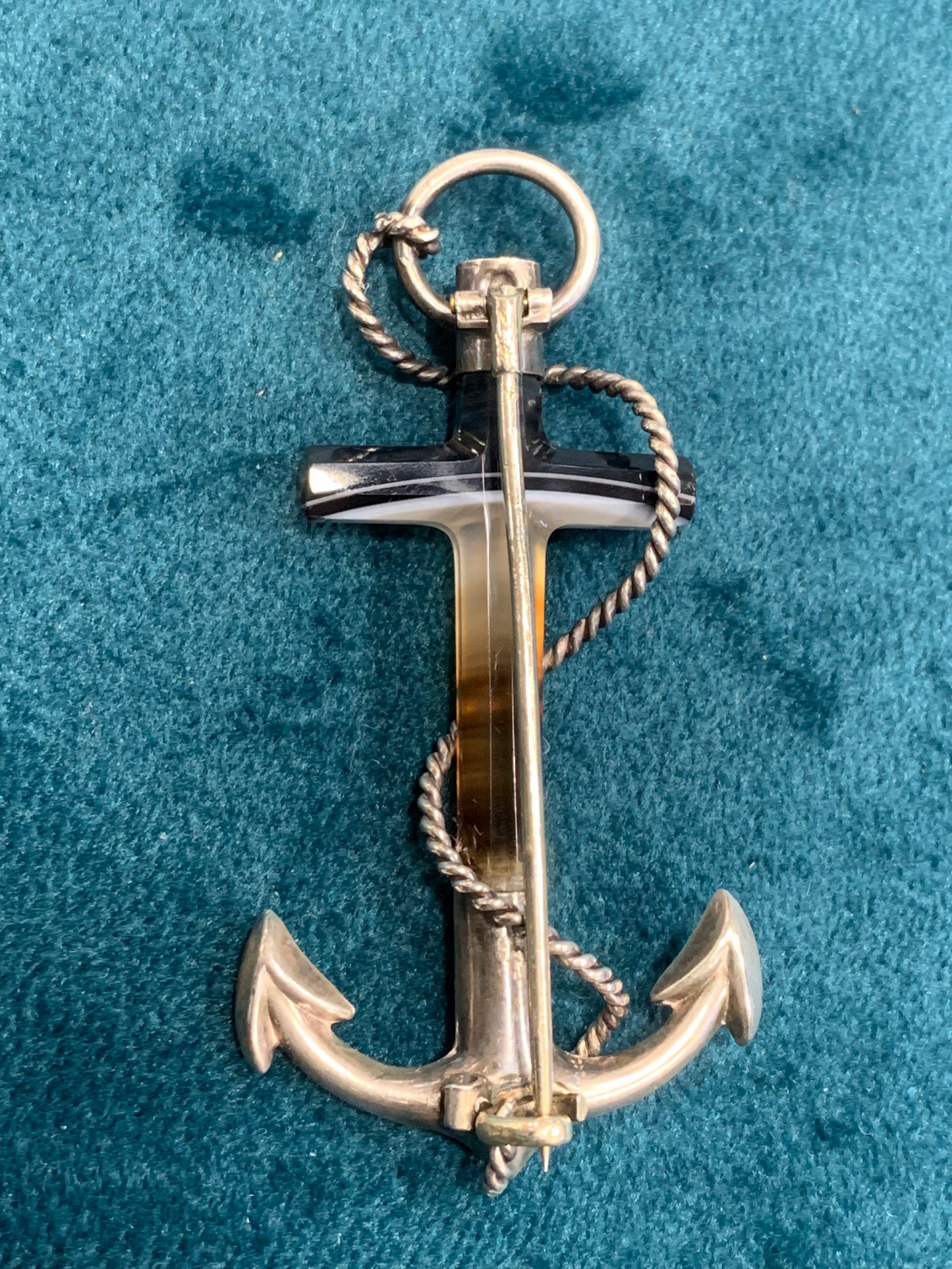Antique Scottish anchor brooch with silver and agate top