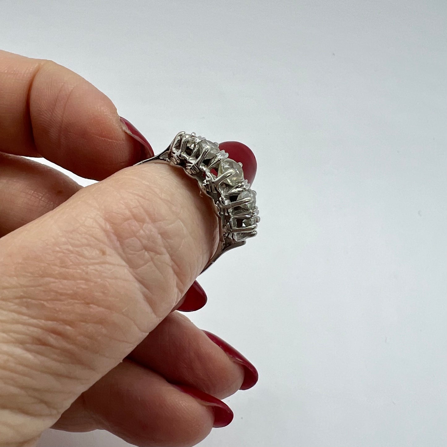 Wedding ring with five old mine diamonds, total estimated 1 ct