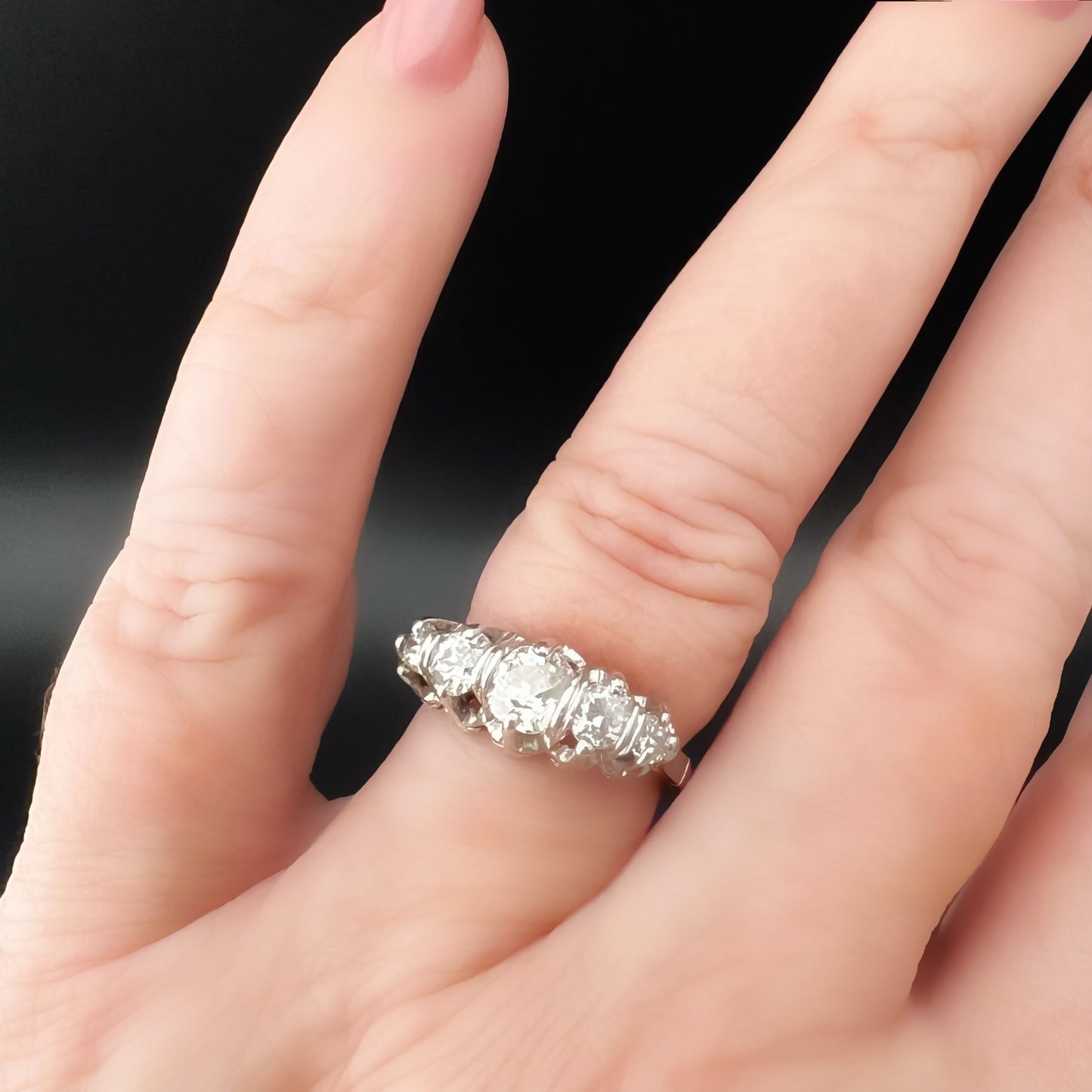 Wedding ring with five old mine diamonds, total estimated 1 ct