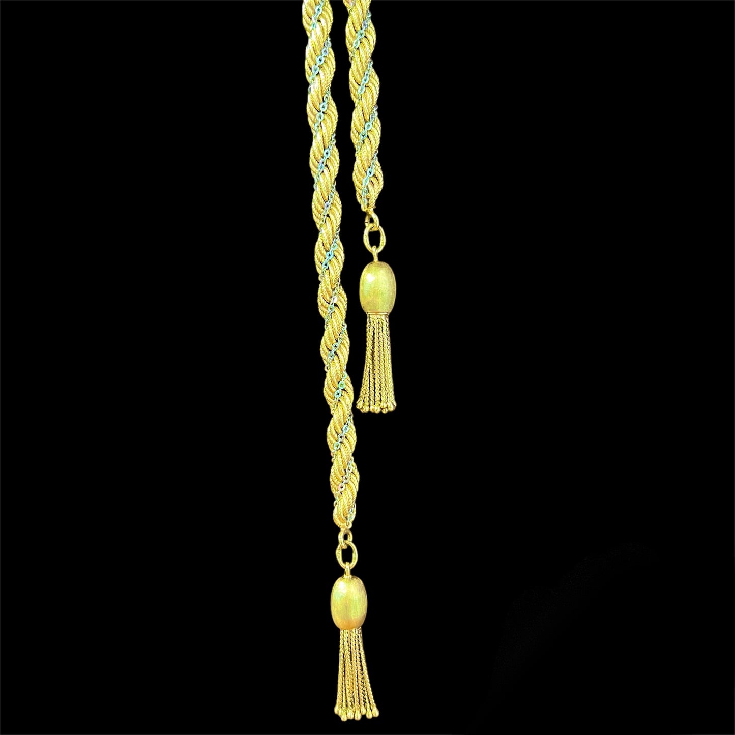 Long torchon necklace in 18k yellow and white gold - Italy 1970