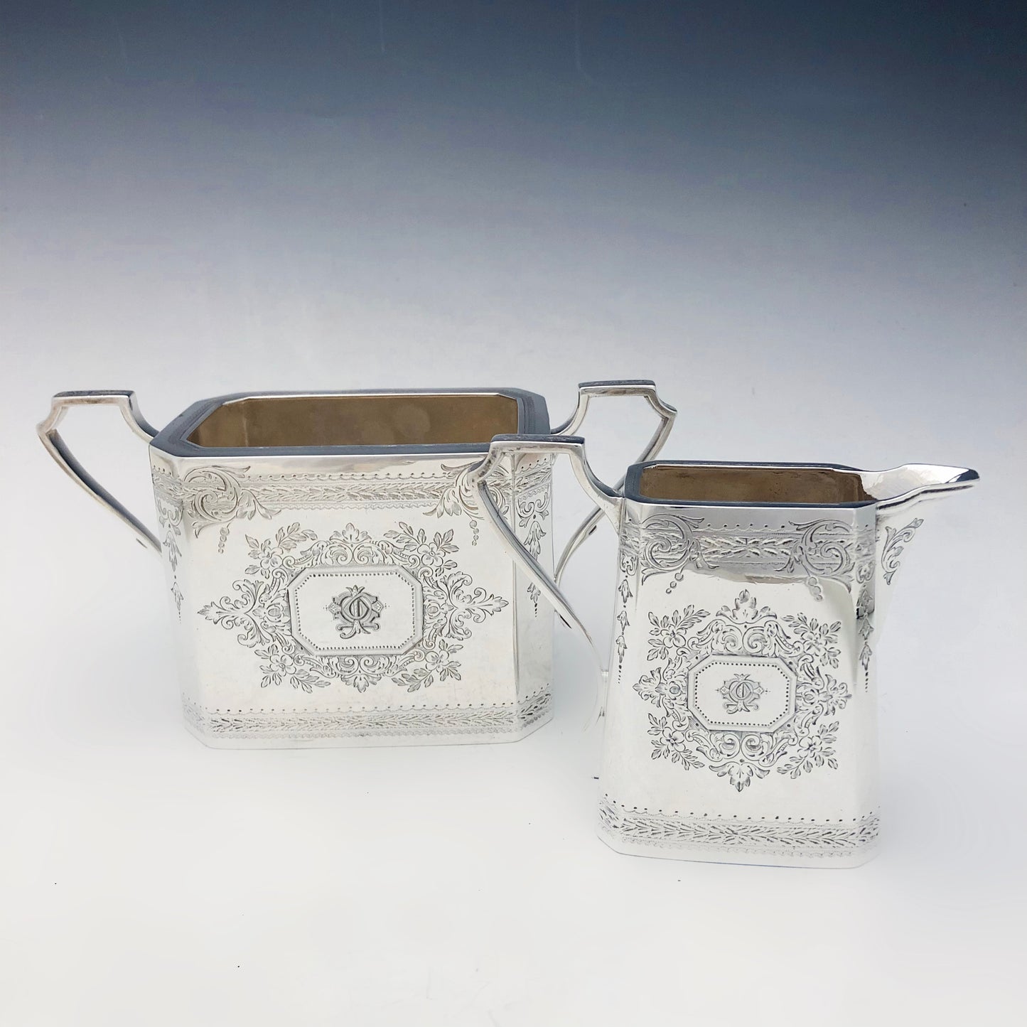 Antico set da tè e caffè 4 pezzi in Sheffield plate 1868