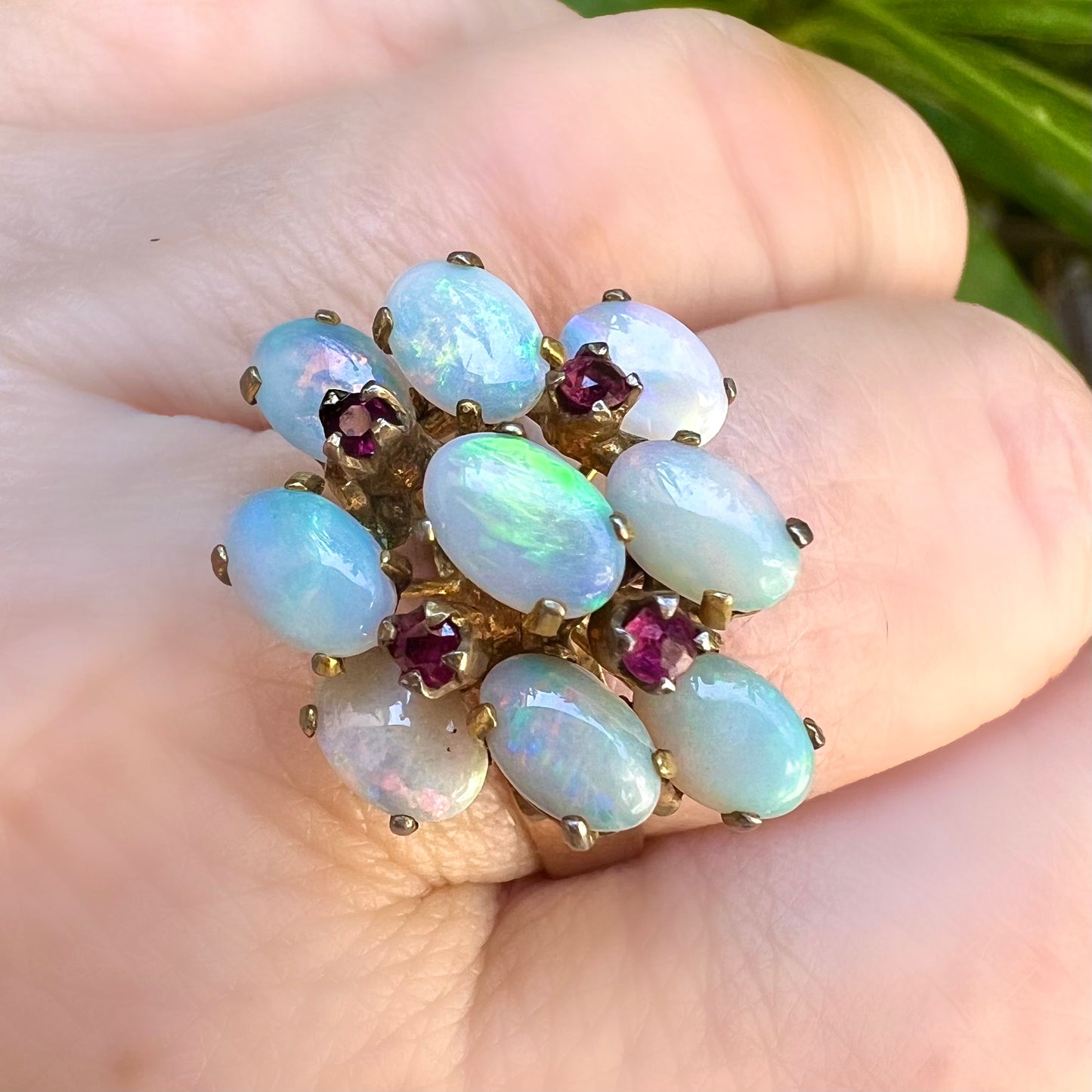 Vintage ring with opals and rubies