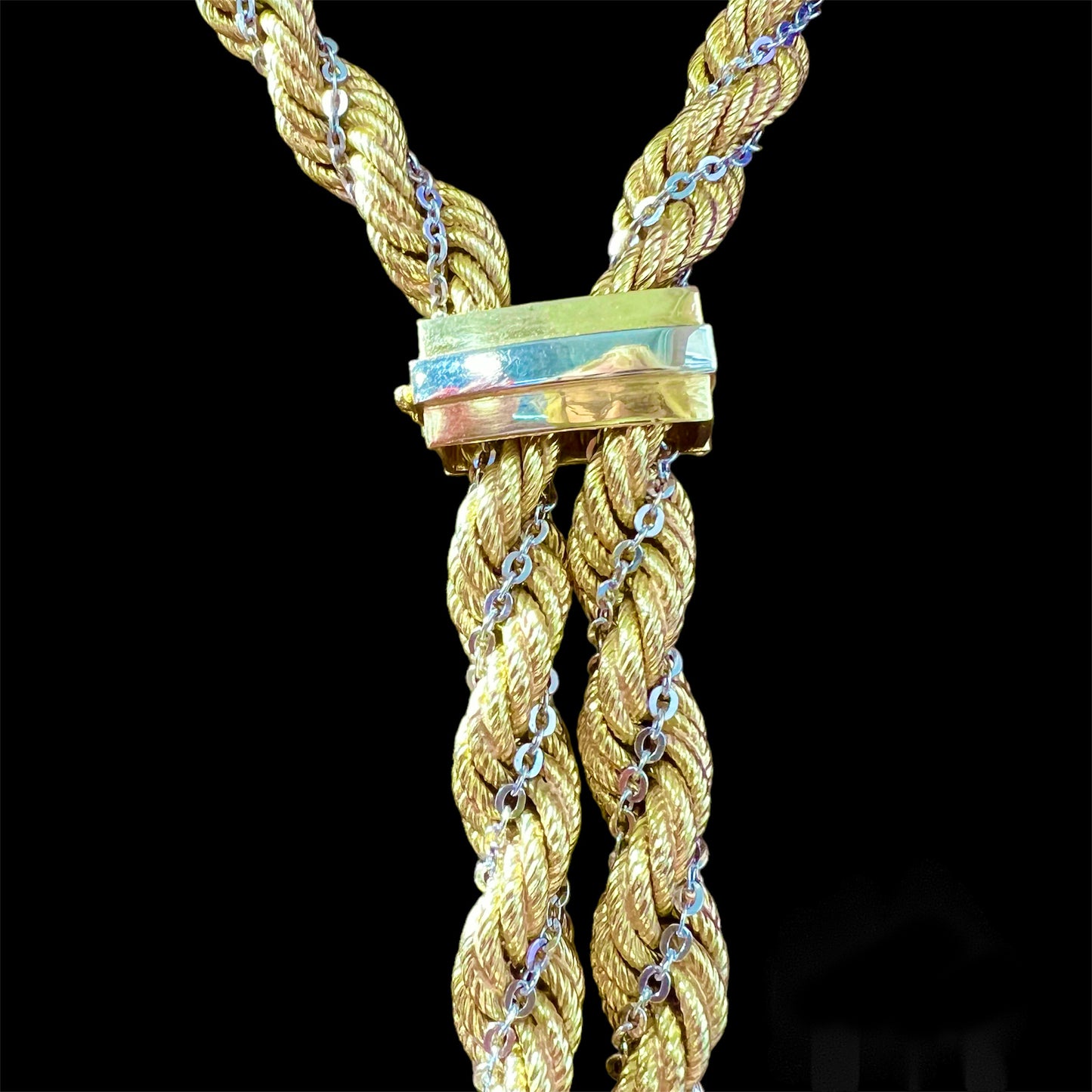 Long torchon necklace in 18k yellow and white gold - Italy 1970