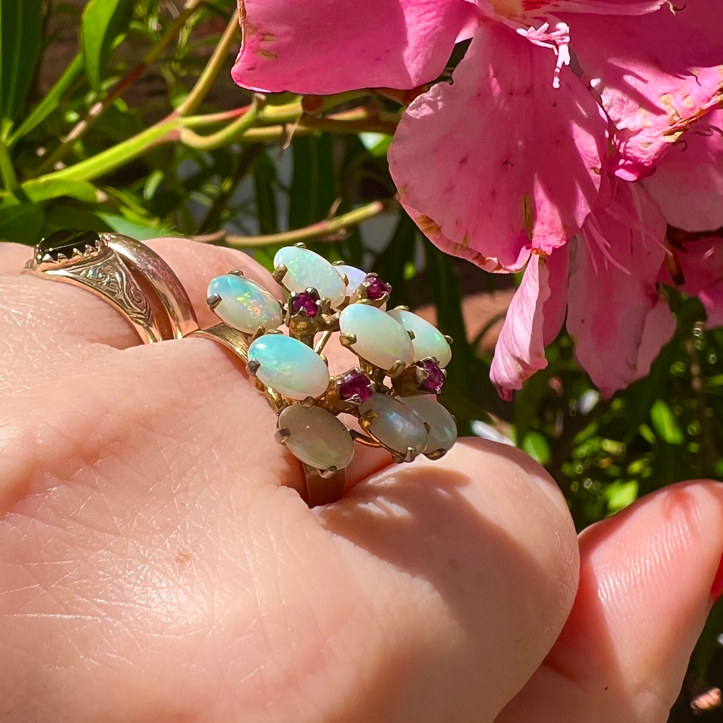 Vintage ring with opals and rubies