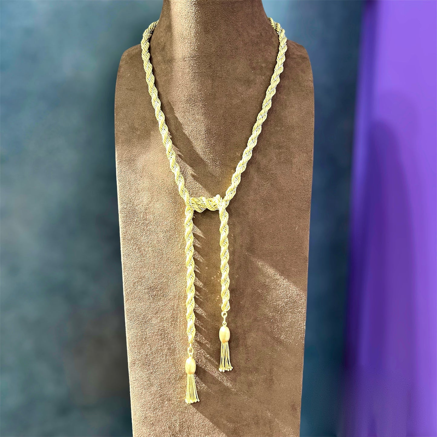 Long torchon necklace in 18k yellow and white gold - Italy 1970