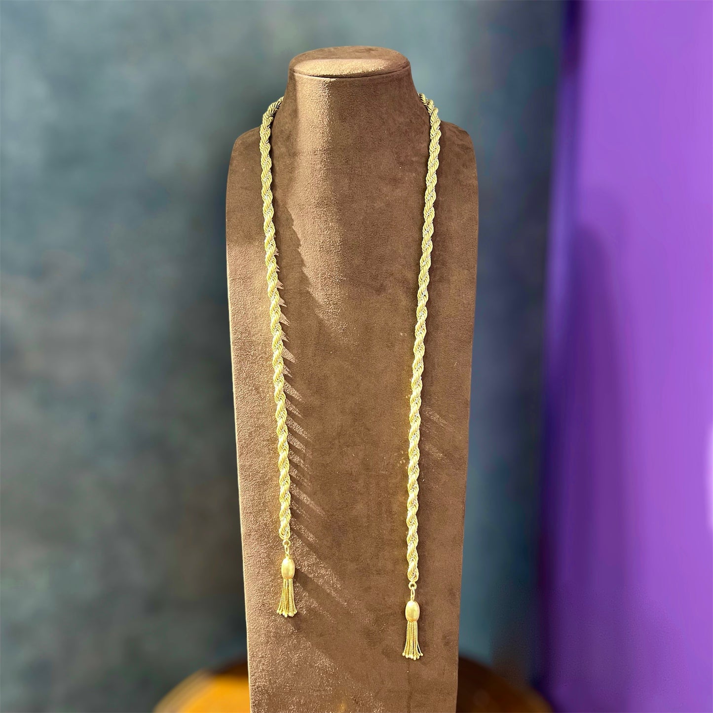 Long torchon necklace in 18k yellow and white gold - Italy 1970