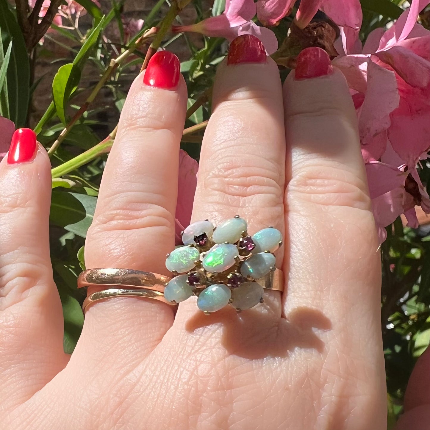 Vintage ring with opals and rubies