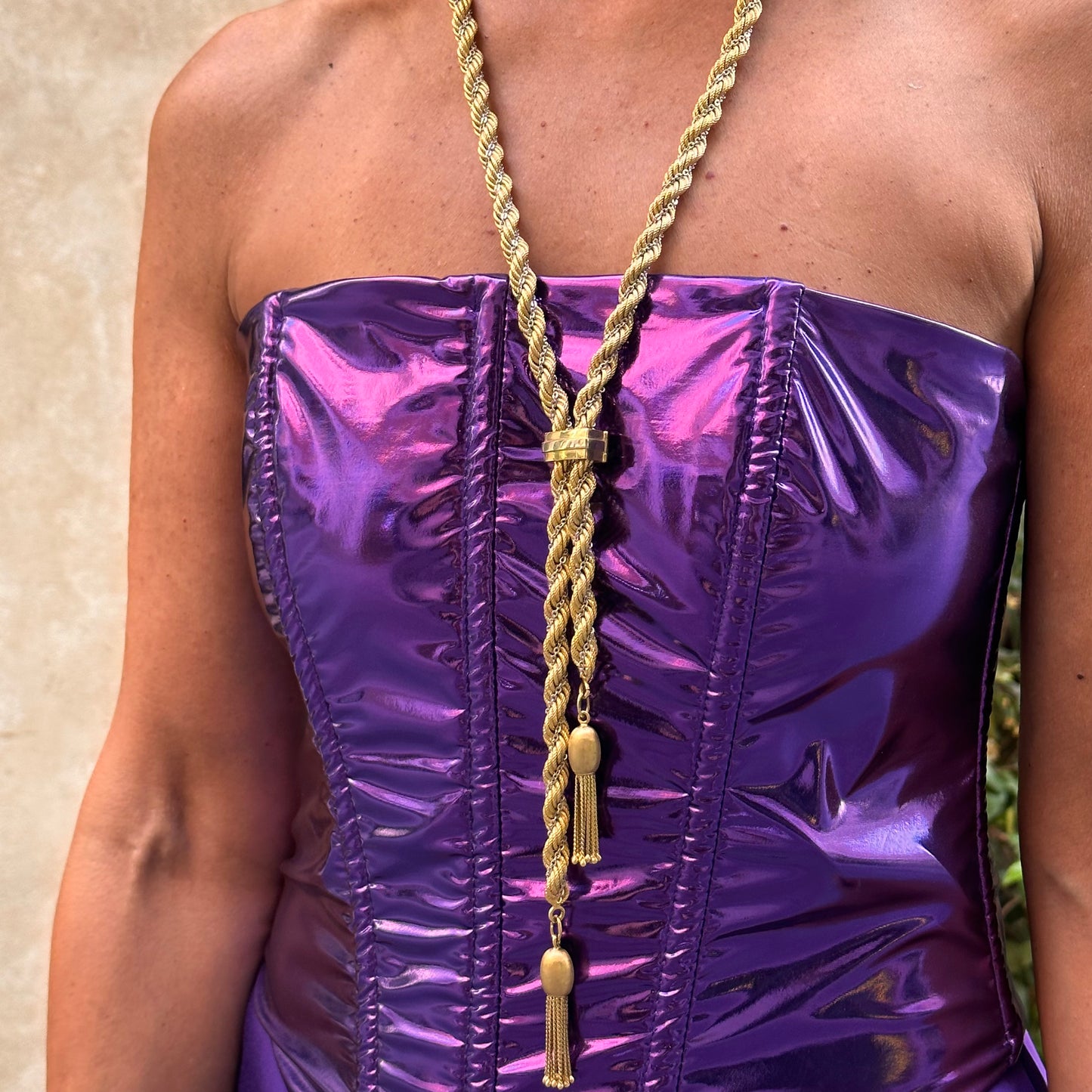 Long torchon necklace in 18k yellow and white gold - Italy 1970