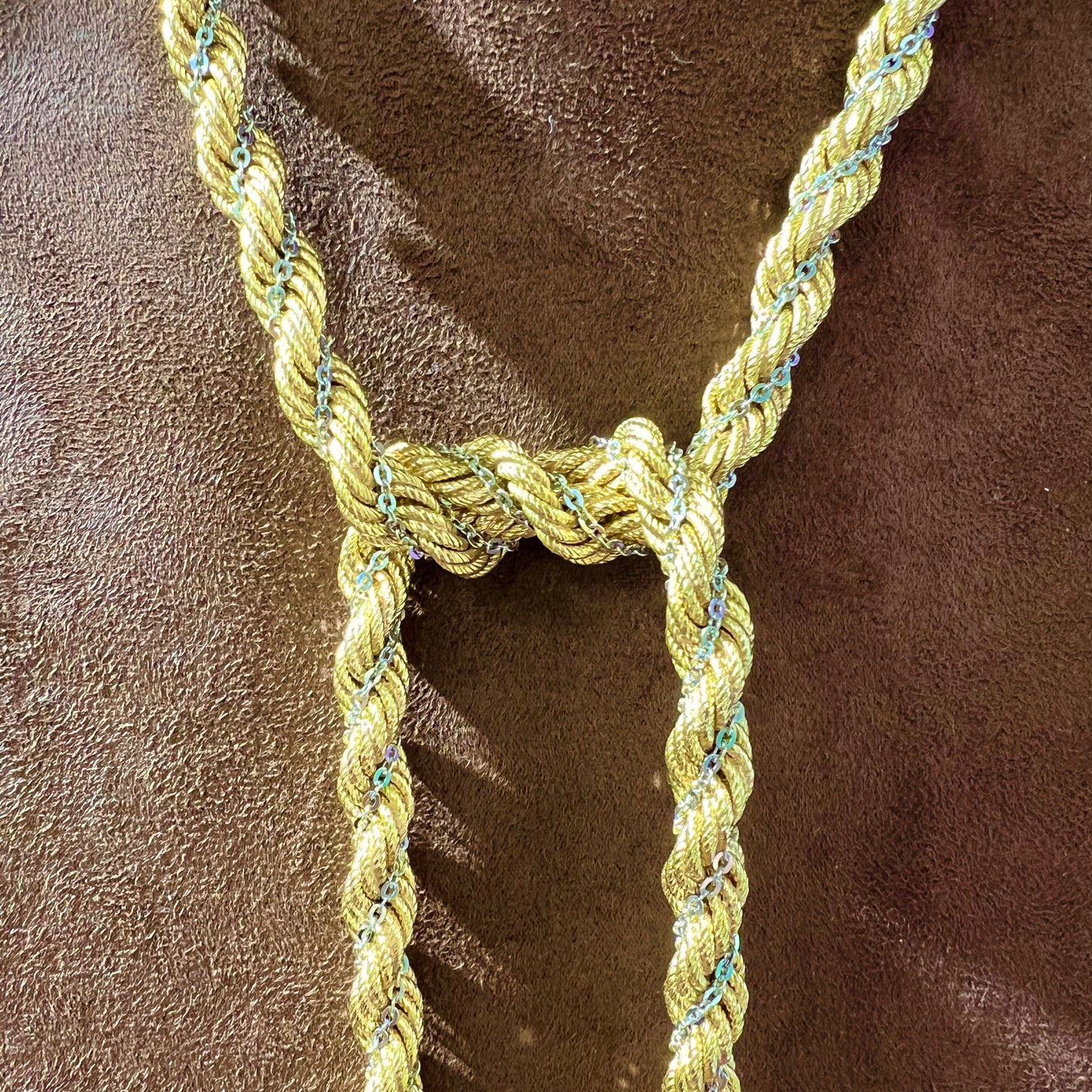 Long torchon necklace in 18k yellow and white gold - Italy 1970