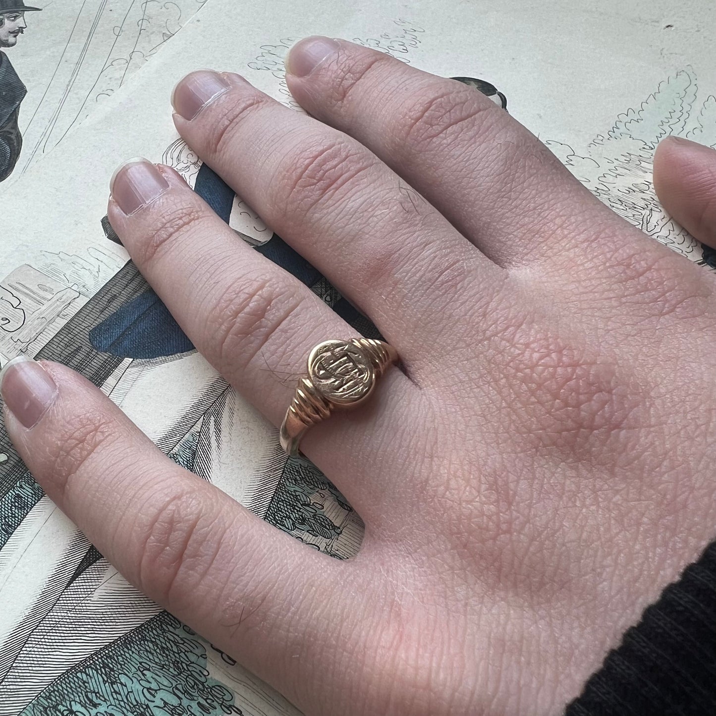 Siegelring - goldener Siegelring - mit Monogramm und Birmingham-Punzen von 1912