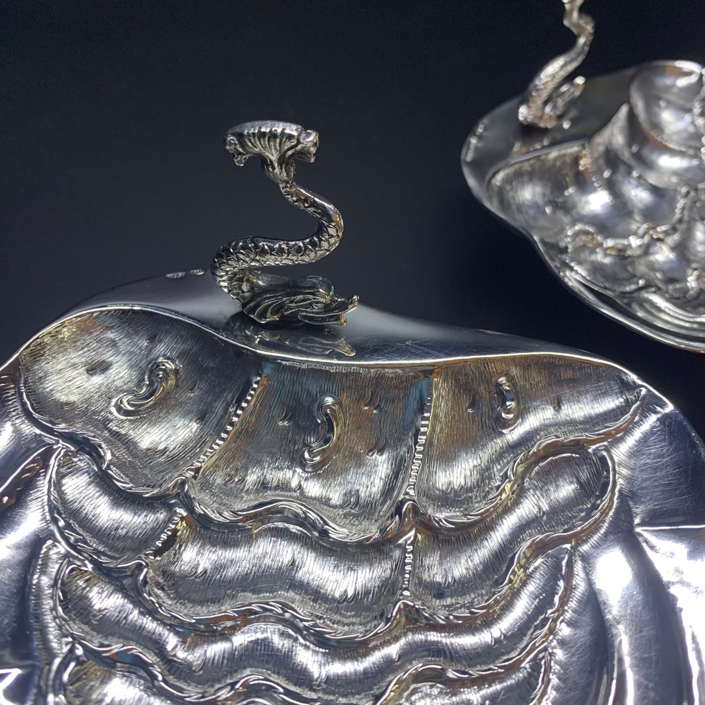 Paar silberne Muscheln aus Florenz, 1940er Jahre.