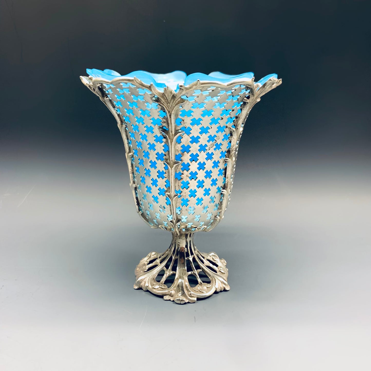 Antike Vase aus Sheffield- und blauem Kristall, ca. 1890