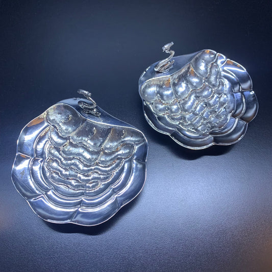 Paar silberne Muscheln aus Florenz, 1940er Jahre.