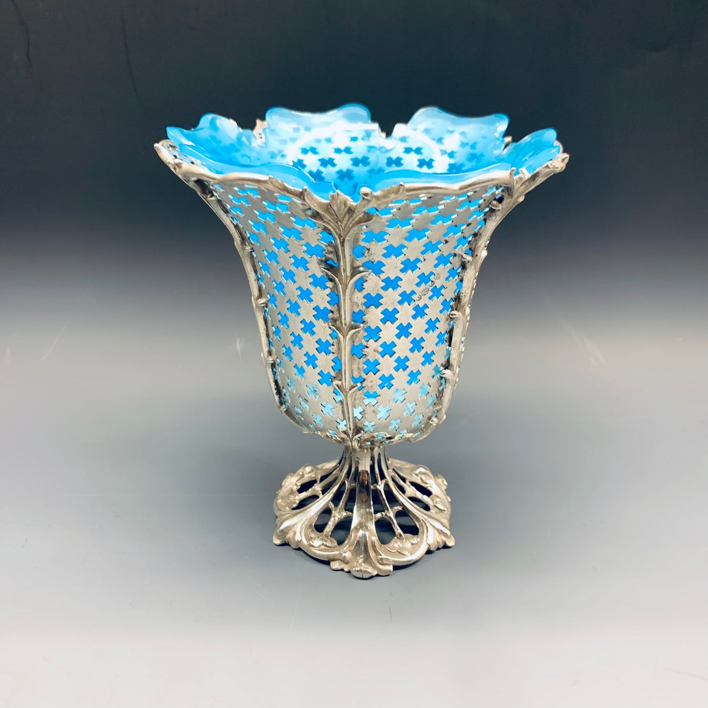 Antike Vase aus Sheffield- und blauem Kristall, ca. 1890