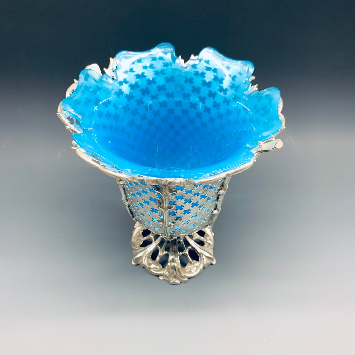 Antike Vase aus Sheffield- und blauem Kristall, ca. 1890