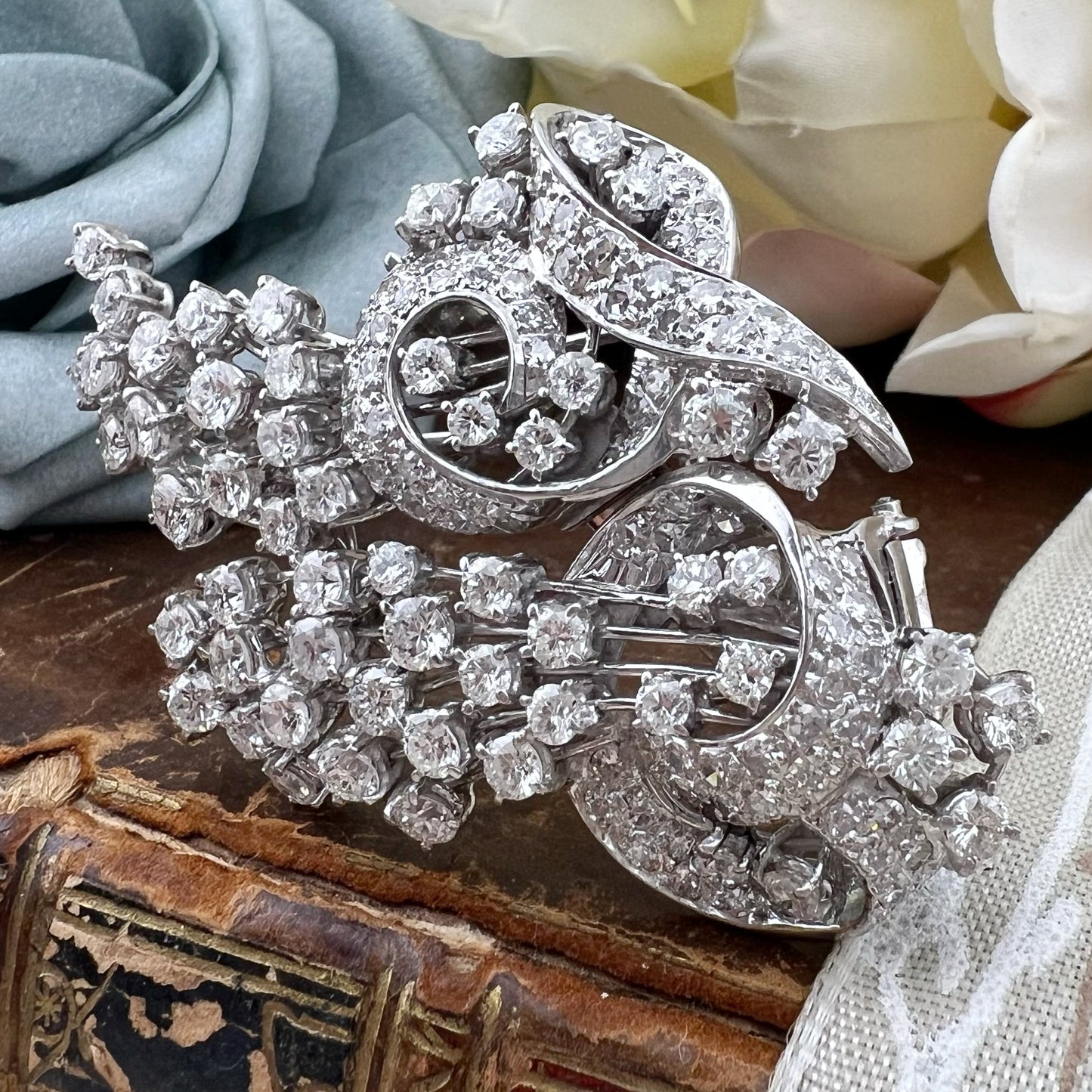 Duette in platino e diamanti per 8 ct anni ‘30-‘40 - double clip