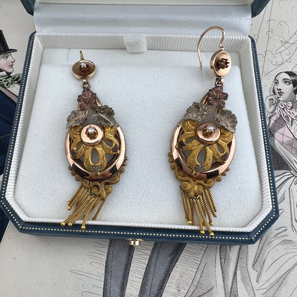 Orecchini Borbonici Tricolore con Perline e Frange — Regno delle Due Sicilie, metà ‘800