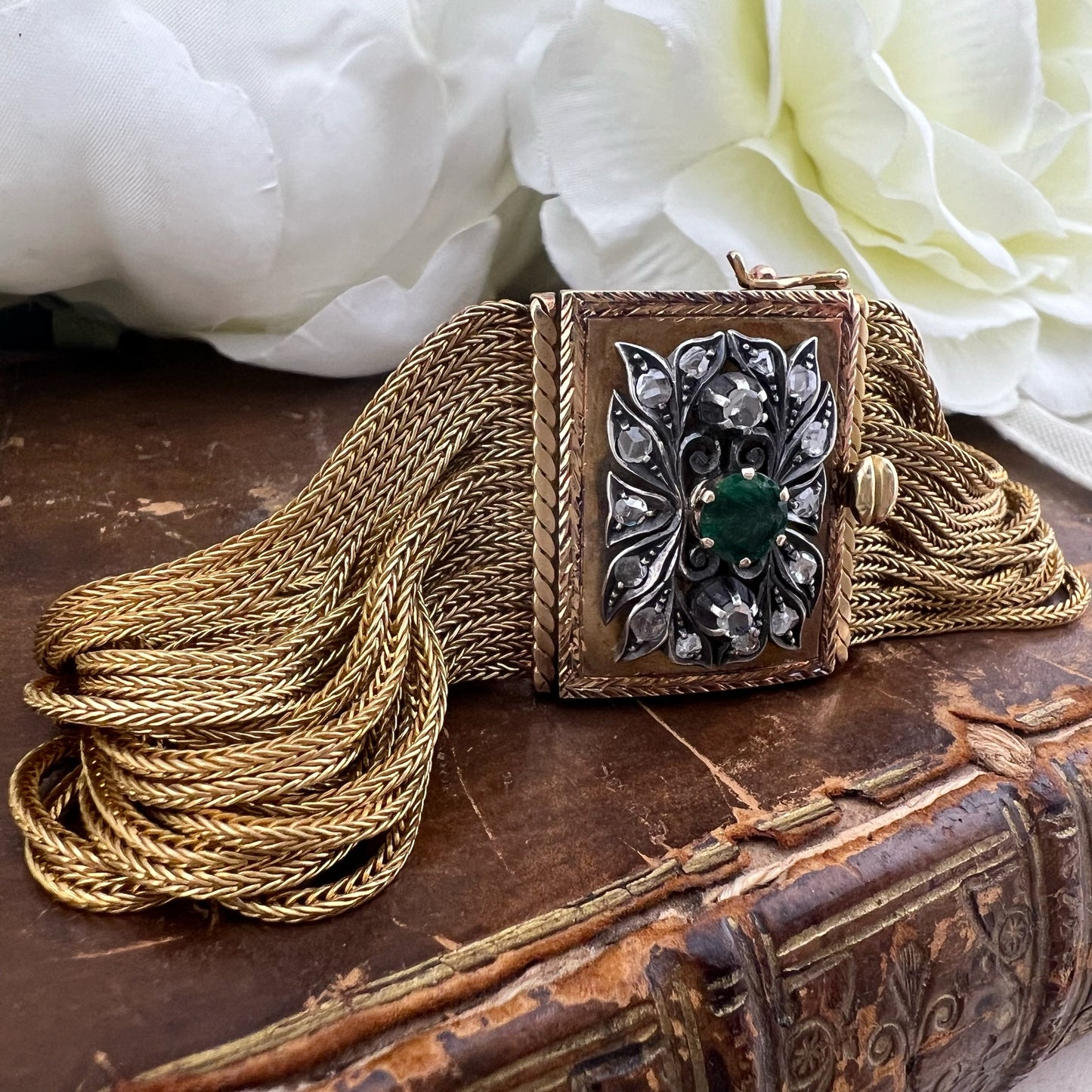 Bracciale italiano in oro 18k smeraldo e diamanti del 1960