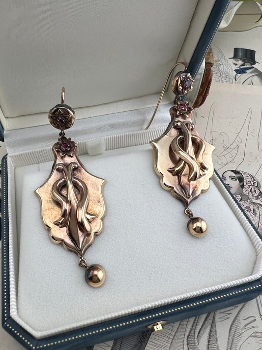 Orecchini Borbonici in Oro 12kt con Rubini — Regno delle Due Sicilie, metà ‘800