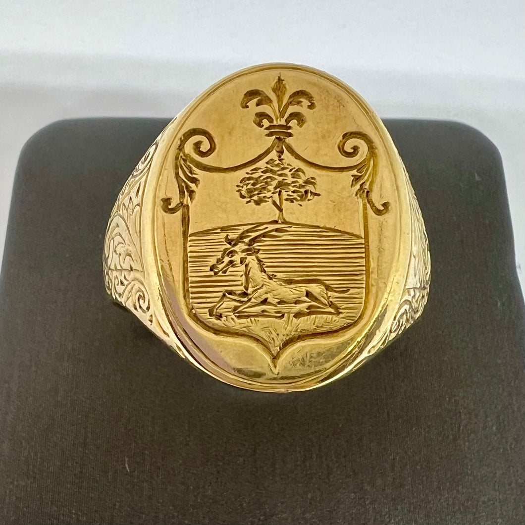 Anello antico da uomo - chevalier - sigillo - signet - oro 18 carati