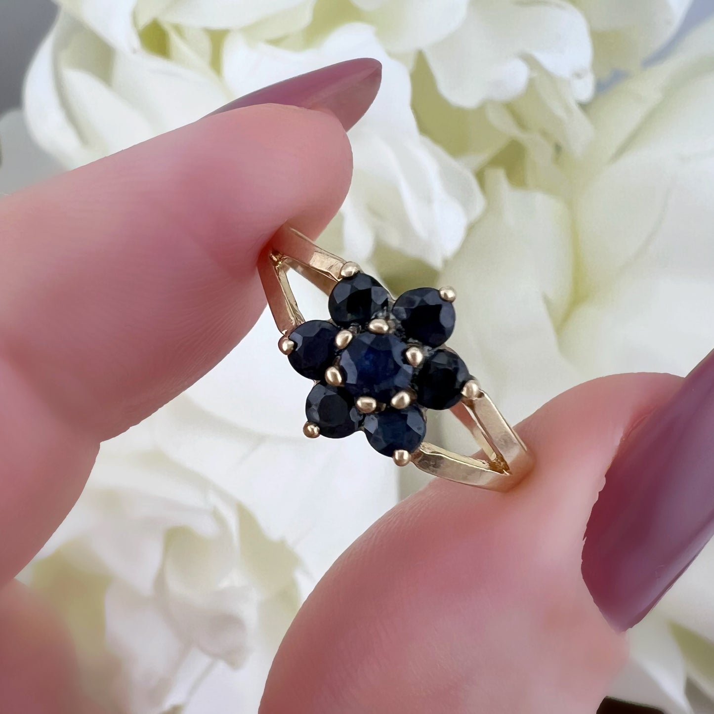 Anello vintage di Edimburgo piccola margherita di zaffiro