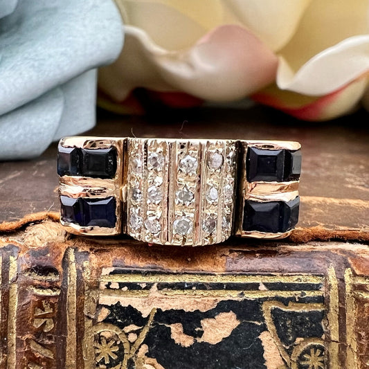 Anello a ponte con zaffiri e diamanti in oro 18 k