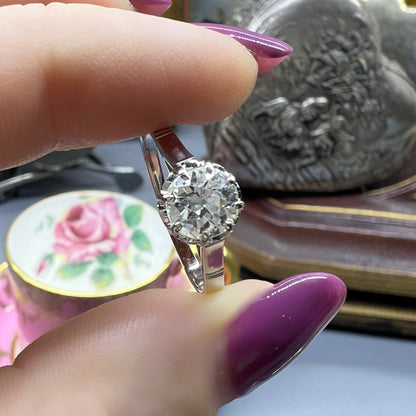 Anello solitario vintage in oro bianco 18k e diamante Old Mine 0.82 ct – Italia, anni 1930–40