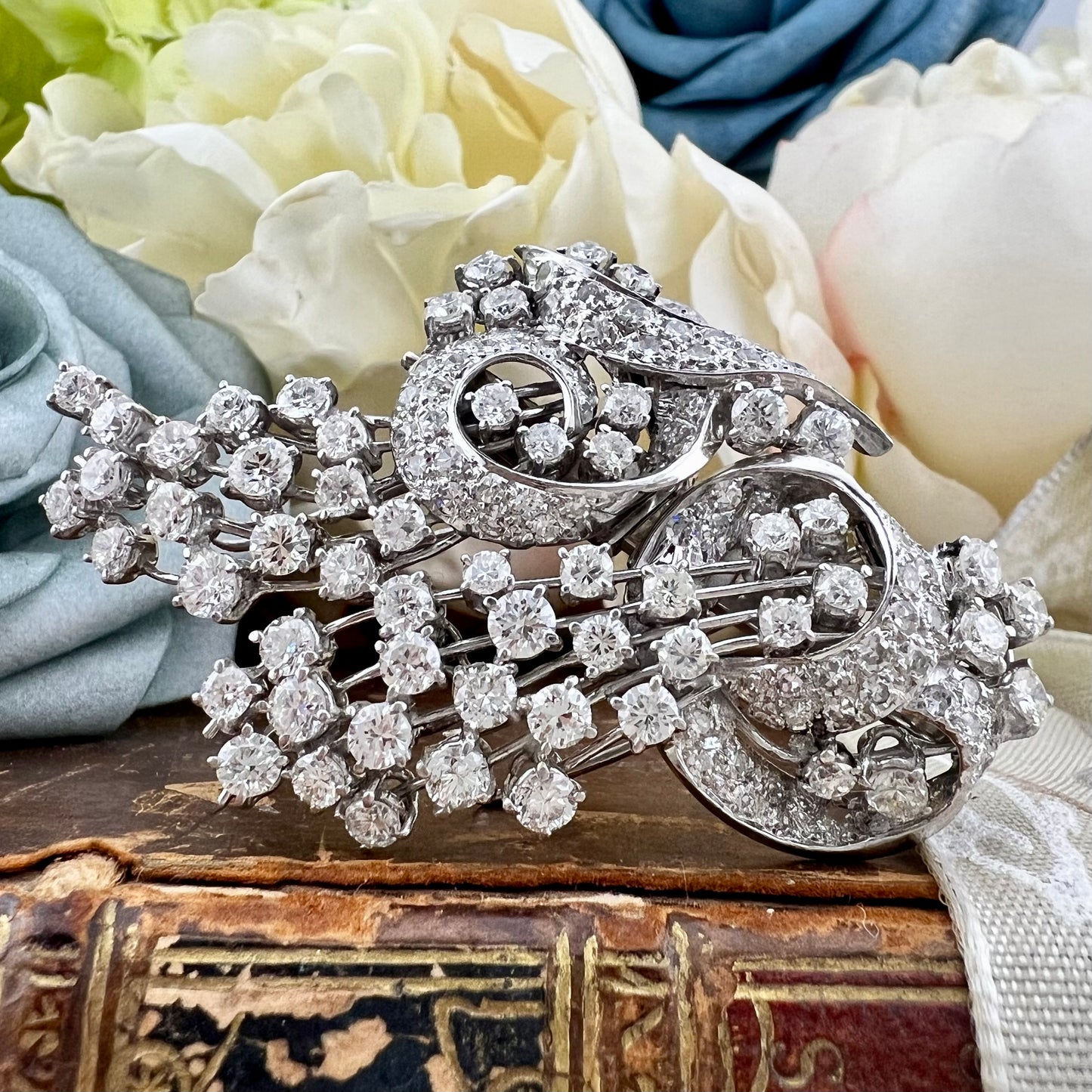 Duette in platino e diamanti per 8 ct anni ‘30-‘40 - double clip