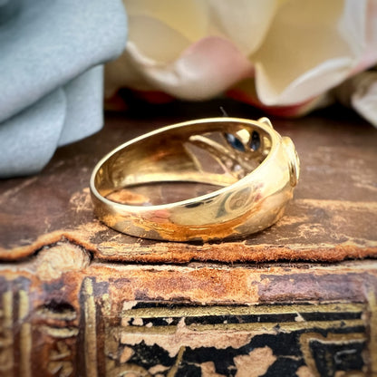 Anello italiano vintage a fascia in oro 750 zaffiri e diamanti