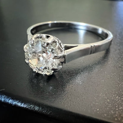 Anello solitario vintage in oro bianco 18k e diamante Old Mine 0.82 ct – Italia, anni 1930–40