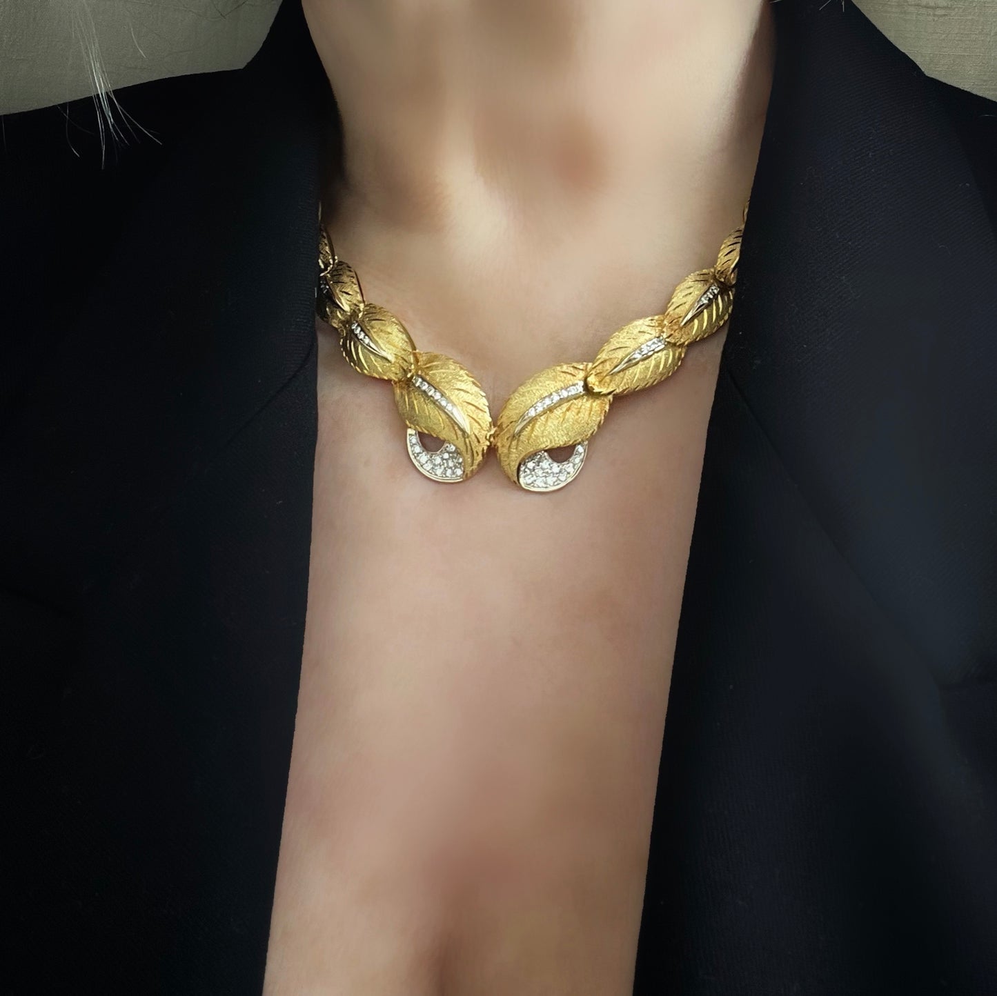 Importante set collier e orecchini vintage in oro e diamanti, manifattura fiorentina