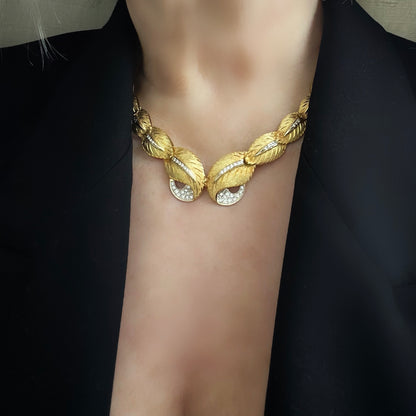 Importante set collier e orecchini vintage in oro e diamanti, manifattura fiorentina