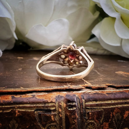 Anello Margherita con Granato e Perle – Anno 1970 Birmingham