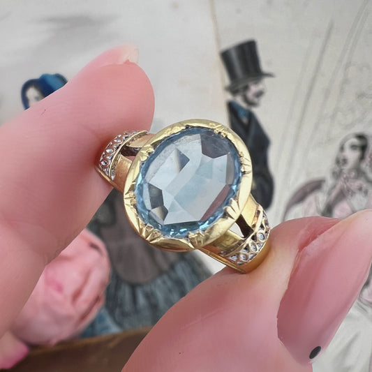 Anello con acquamarina – oro 18k primo Novecento