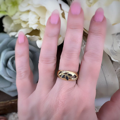 Anello italiano vintage a fascia in oro 750 zaffiri e diamanti