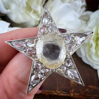 Spilla a stella con diamante a rosa anversese da 3 ct totale diamanti 5 ct - XIX secolo