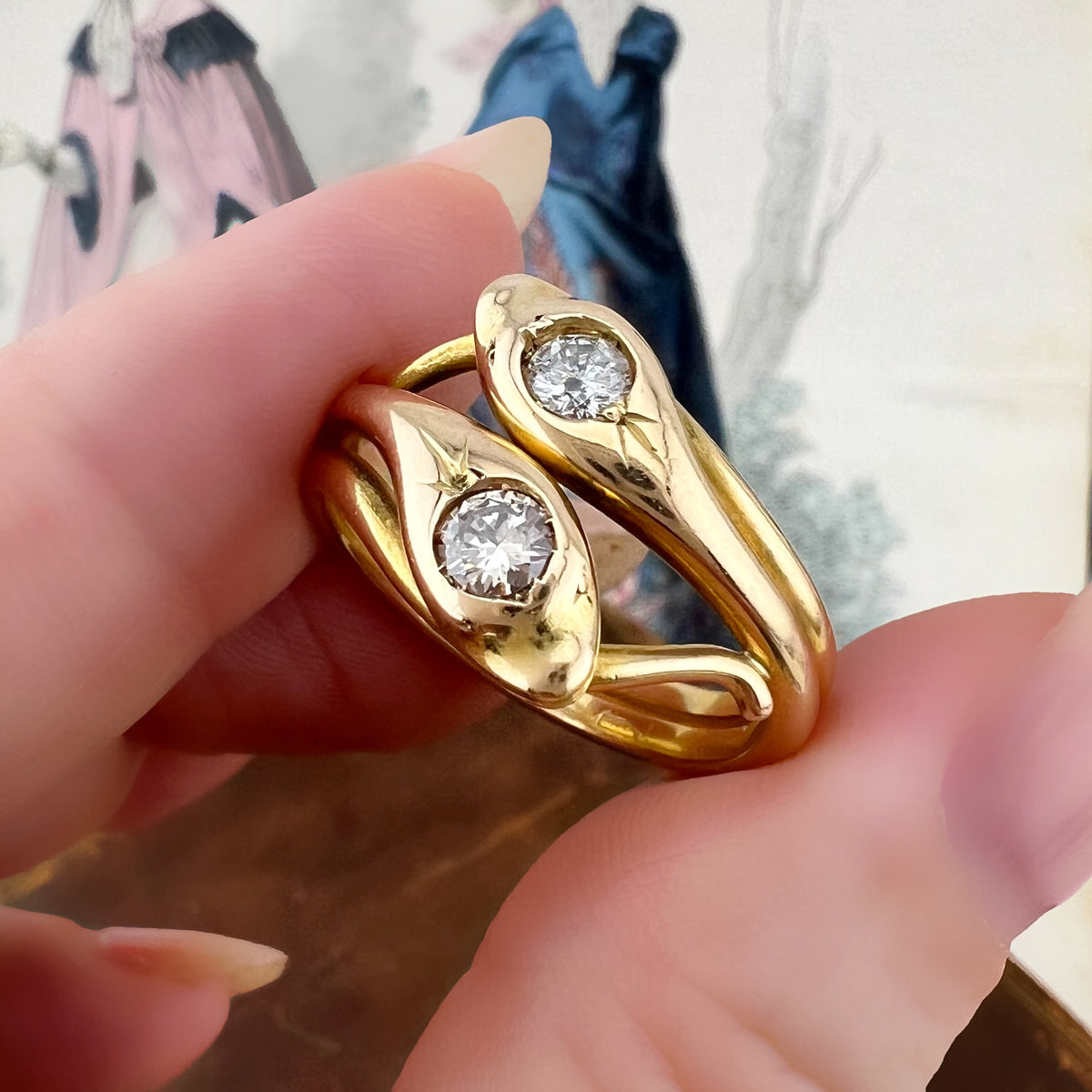 Anello a doppio serpente con diamanti – Italia, circa 1970