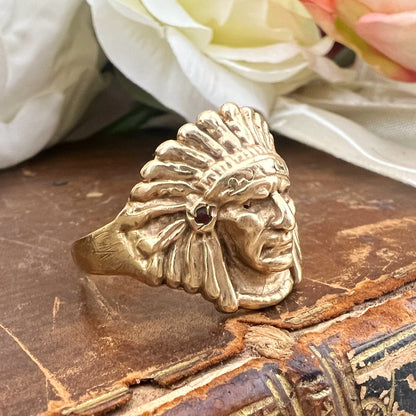 Anello Vintage Capo Nativi Americani – Oro Giallo 9k – zaffiri - Birmingham anni ‘70