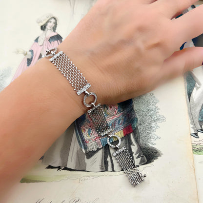 Bracciale a rete in oro bianco 18 carati con diamanti – Italia, anni ’80