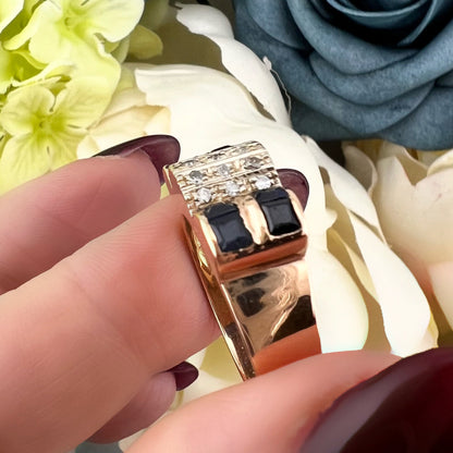 Anello a ponte con zaffiri e diamanti in oro 18 k