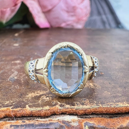 Anello con acquamarina – oro 18k primo Novecento