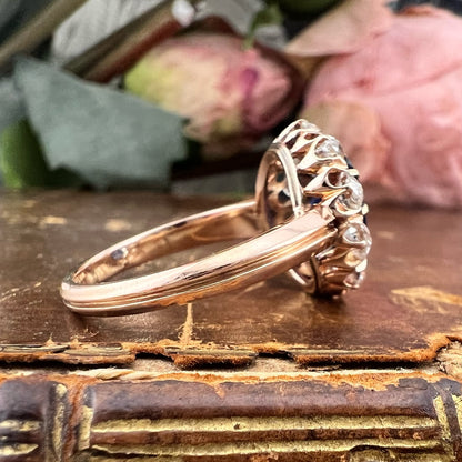 Anello Margherita Belle Époque con Zaffiro Naturale e Diamanti Old Mine | Fine XIX - Inizio XX secolo