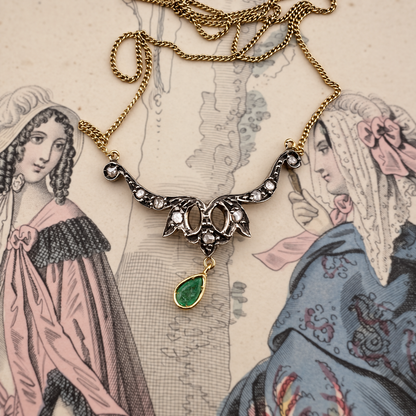 Collana Collier d’epoca in oro 18 ct con pendente in oro e argento. Italia 1950