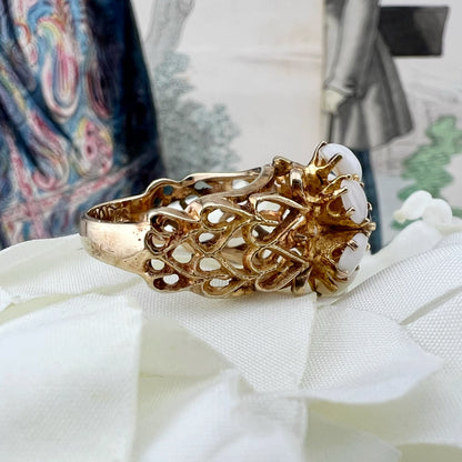Anello vintage a fiore in oro 9 ct opali e granato – Londra 1973