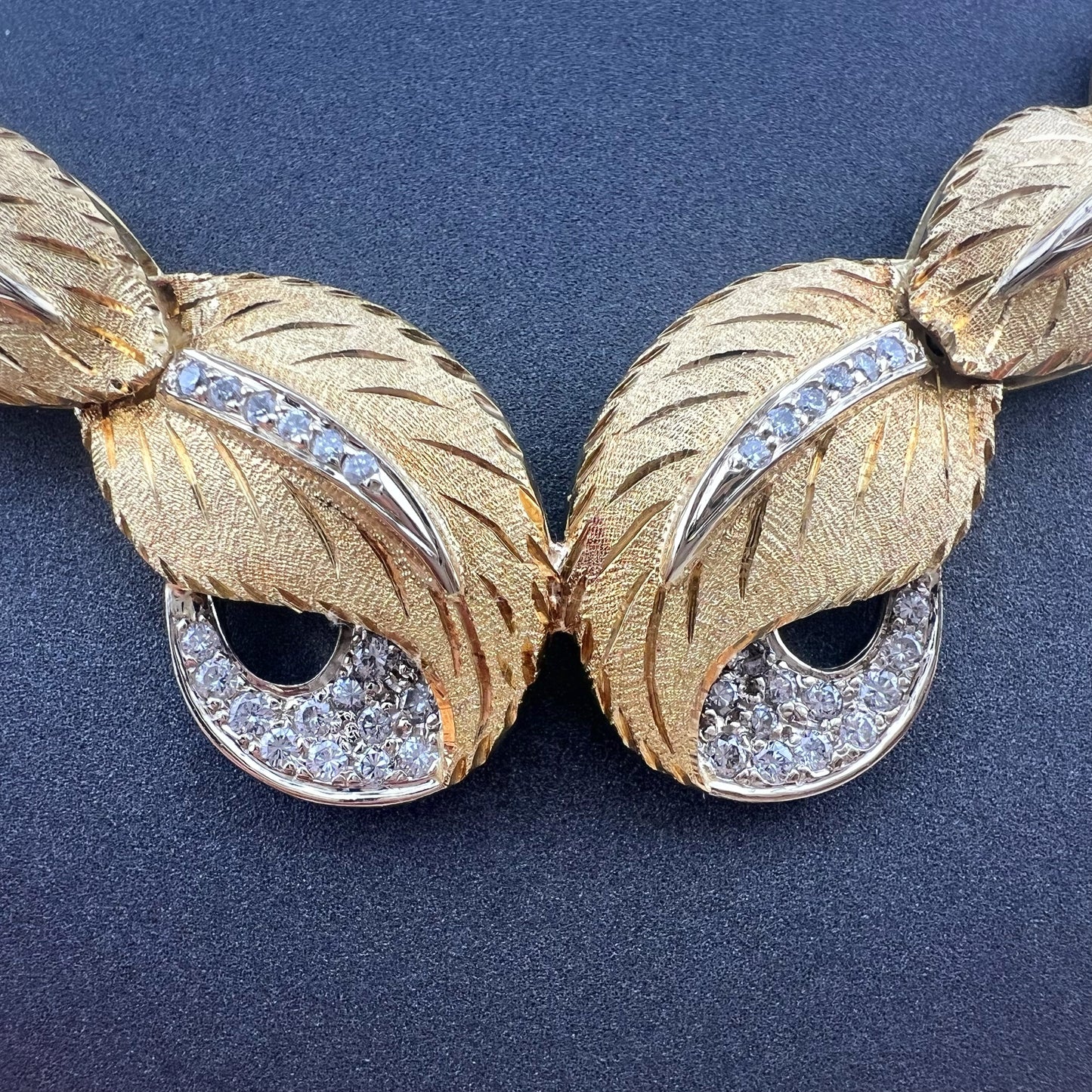 Importante set collier e orecchini vintage in oro e diamanti, manifattura fiorentina